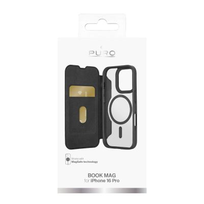 2. Puro Book Mag MagSafe Leather Case with Flap and Card Slot for iPhone 16 Pro - Black