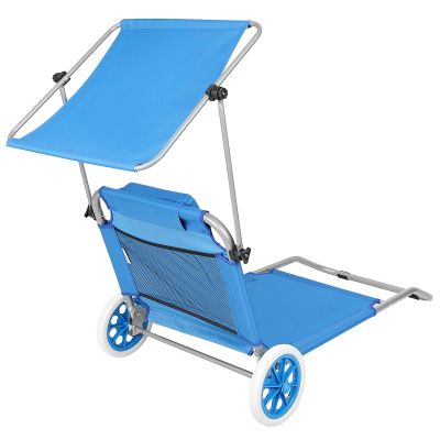 33. FOLDABLE BEACH CHAIR WITH CANOPY ON WHEELS 116x62x60-90CM BLUE