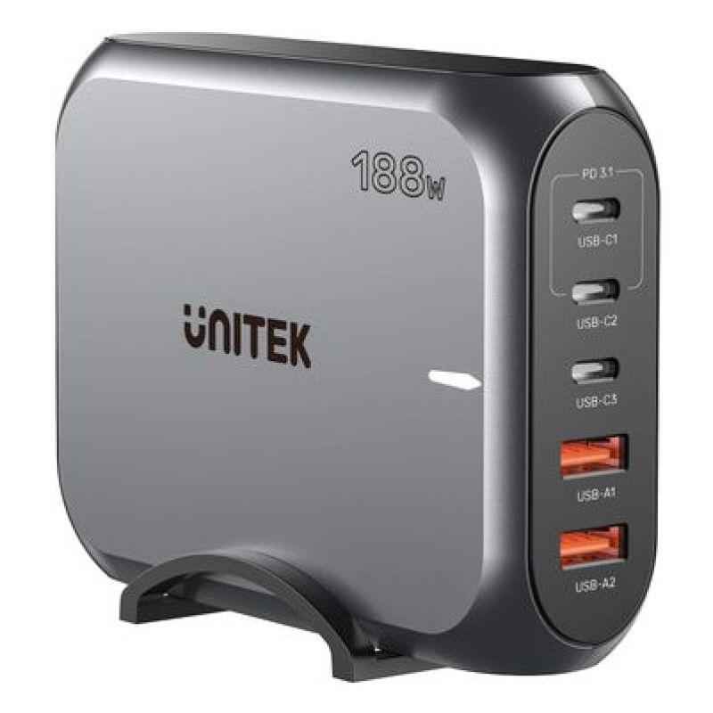 7. Stationary GaN charger UNITEK P1234AGY01-EU 188W 3xUSB-C 2xUSB-A