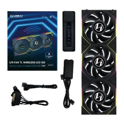 Lian Li UNI FAN TL Wireless LCD Lüfter, ARGB, PWM, 3er-Pack incl. Controller - 120 mm, black