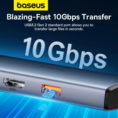 15. USB HUB 6in1 Baseus Metal Gleam Series II USB-A/USB-C/USB-C PD/HDMI/RJ45 - black