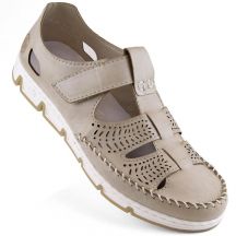 Rieker W RKR651 beige leather openwork shoes with velcro
