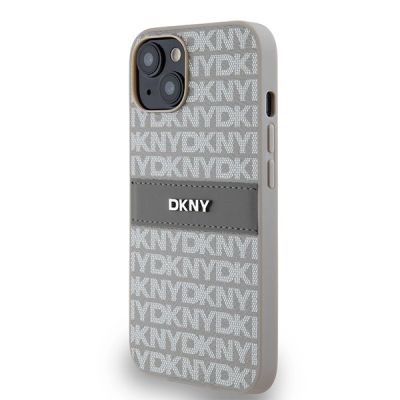 2. DKNY Leather Mono Stripe & Metal Logo case for iPhone 15 / 14 / 13 - beige