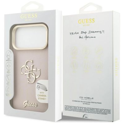 8. Guess Grained Big 4G & Stand Camera Case for iPhone 17 Pro Max - Pink