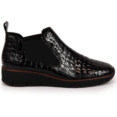 56. Rieker W R474 snakeskin leather ankle boots black