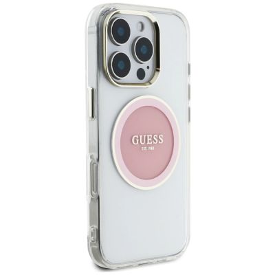 4. Guess IML Metal Colored Circle Classic Logo MagSafe iPhone 16 Pro Case - Pink