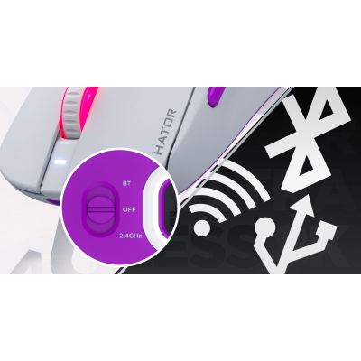 23. HATOR Quasar 3 Ultra 8K Wireless Gaming Mouse Ambidextrous RF Wireless + Bluetooth + USB Type-A Optical 30000 DPI