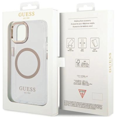 8. Guess Metal Outline MagSafe Case for iPhone 15 Plus / 14 Plus - Gold