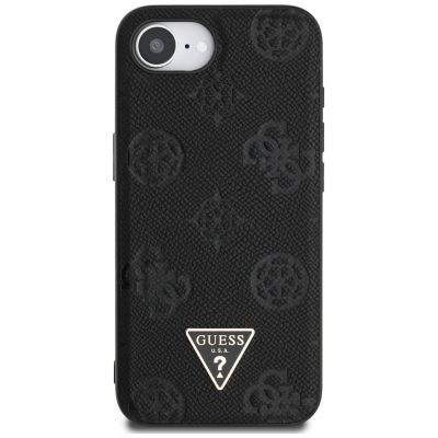 3. Guess Grained Hot Stamp Peony Triangle Logo MagSafe Case for iPhone 16e - Black