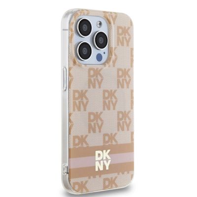 9. DKNY IML Checkered Mono Pattern & Printed Stripes MagSafe case for iPhone 15 Pro - pink