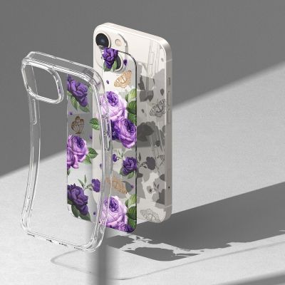 9. Ringke Fusion Design Armored Case Cover with Gel Frame for iPhone 14 Plus transparent (Purple rose) (FD637E29)