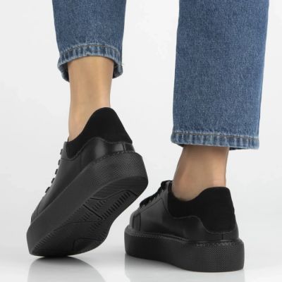 6. Women's leather platform sneakers, black, Filippo DP6119