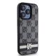 4. DKNY Leather Checkered Mono Pattern & Printed Stripes iPhone 15 Pro Case - Black