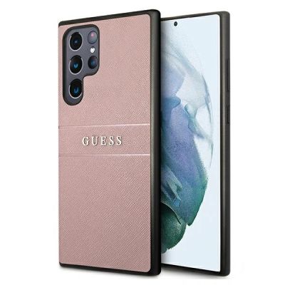 Guess Saffiano Strap Case for Samsung Galaxy S22 Ultra - Pink