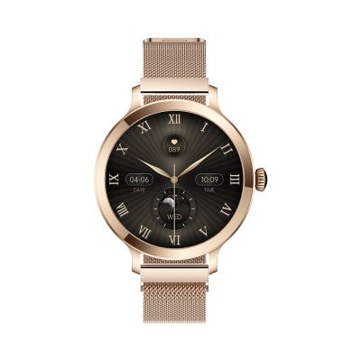 10. VELTORI VT340-1 Women's Smartwatch Gold Bracelet + Pink Silicone Strap