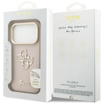 8. Guess Grained Big 4G & Stand Camera Case for iPhone 17 Pro - Pink
