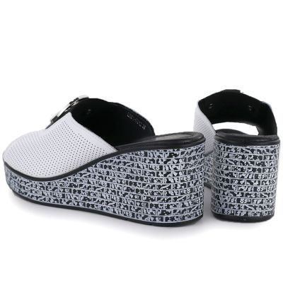 3. Women's leather wedge sandals, white, S.Barski 7012