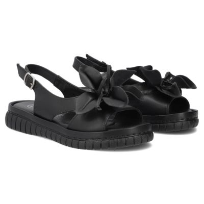 4. Women's leather wedge sandals, black, Filippo DS6965