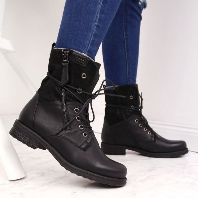 10. Jezzi W JEZ254A lace-up and zipper work boots, black