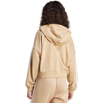 9. Women's Essentials 3-Stripes French Terry Hoodie Quarter Zip Beige JX7676