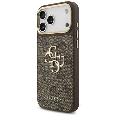 2. Guess 4G Big 4G Classic Logo Big Strap Metal Buttons Case for iPhone 17 Pro Max - Brown