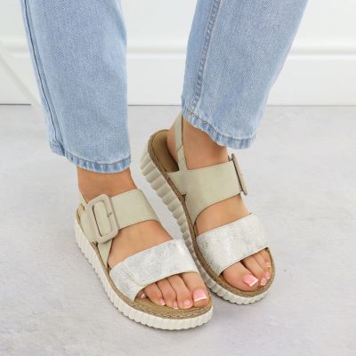 6. Women's beige wedge sandals Rieker 69260-60