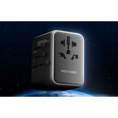 14. Vention 65W GaN Universal Travel Adapter with Charger 2x USB-A 2x USB-C Black