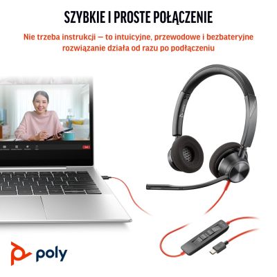86. Poly Blackwire 3320 Stereo MS Teams Certified USB-C Headset +USB-C/A Adapter 8X220AA