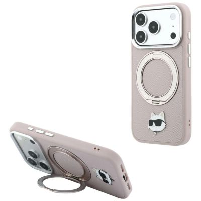 Karl Lagerfeld with Ring Stand 360 Choupette Head Pin MagSafe Case for iPhone 18 Pro / 17 Pro – pink