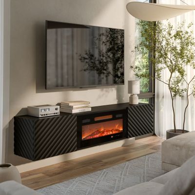 7. LARA TV cabinet 183x35x37 black matt + black fireplace