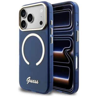 Guess IML Script Metal MagSafe Case for iPhone 17 Pro - Blue