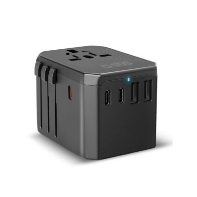 SBS Universal GaN Travel Adapter 70W 3xUSB-C 2xUSB-A with Case - Black