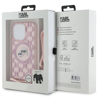 7. Karl Lagerfeld IML Crossbody Monogram Karl & Choupette Head MagSafe Case for iPhone 15 Pro Max - Pink