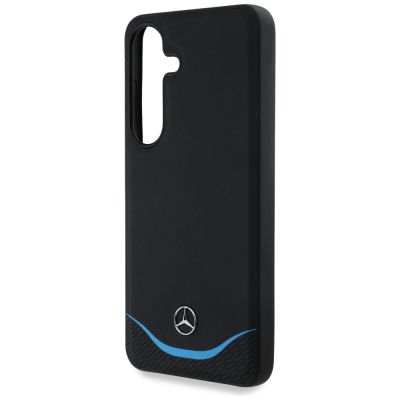 6. Mercedes Leather Contrasted Blue Horizontal Curve MagSafe Case for Samsung Galaxy S25 - Black