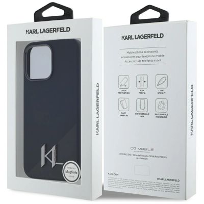 8. Karl Lagerfeld Silicone Shadow Metal Initial MagSafe Case for iPhone 15 Pro Max Black