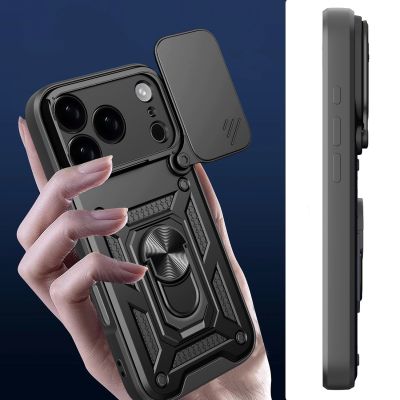 4. Hybrid Armor Camshield Case for iPhone 17 Pro Max with Stand and Camera Cover - Black