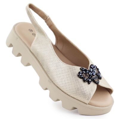 Women's perforated metallic gold platform sandals Potocki SZ12610