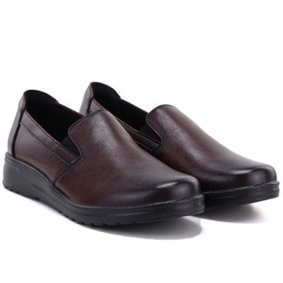 5. Women's leather wedge slip-on shoes, burgundy, Potocki JE19505