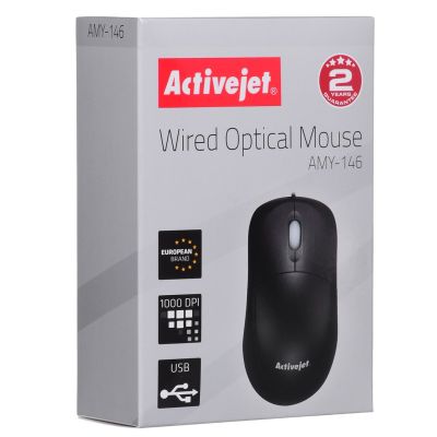 4. Activejet AMY-146 Wired Mouse (Optical; 1000 DPI; Black)