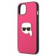 6. Karl Lagerfeld Leather Ikonik Karl's Head Metal Case for iPhone 13 mini - Pink