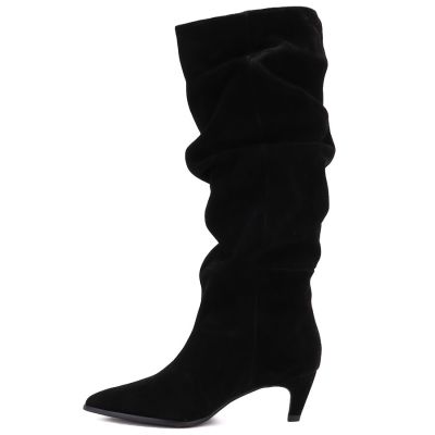 3. Women's leather boots, ruffled, black, Vinceza ZHI27-89167