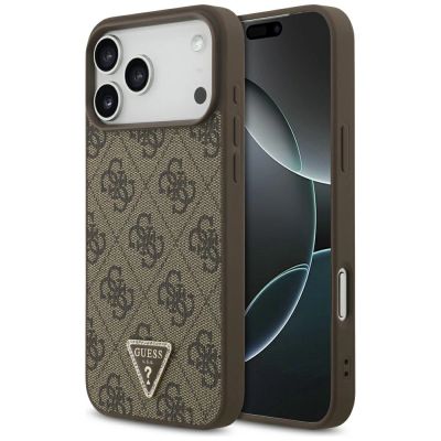 Guess Leather 4G Triangle Strass MagSafe Case for iPhone 17 Pro Max / 18 Pro Max - Brown