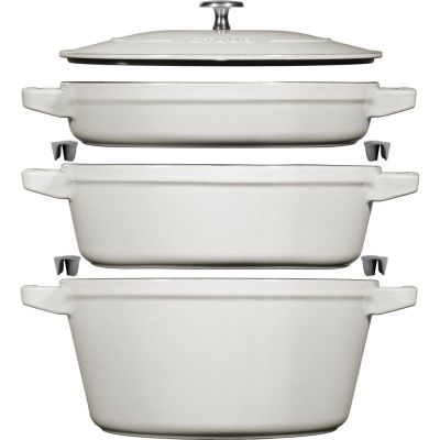 6. Set of 3 cast-iron dishes with lid STAUB 40508-388-0 – White Truffle, 24 cm