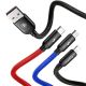 5. Baseus Three Primary Colors 3in1 USB-A - micro USB / Lightning / USB-C 3.5A cable 0.3 m - black