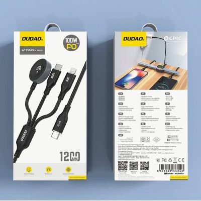 2. Apple Watch Dudao A12Max+ PD 100W 3in1 Charger Cable: USB-C Lightning 1.2m - Black