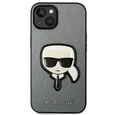 3. Karl Lagerfeld Saffiano Karl's Head Patch case for iPhone 14 - silver