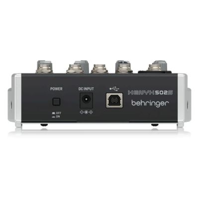 3. Behringer 502S - 5-channel compact analog mixer with USB interface designed specifically for podcasting, streaming and home recording