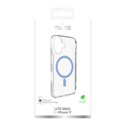 2. Puro Lite Mag TPU+PC Case Compatible with MagSafe for iPhone 17 - Transparent with Blue Ring
