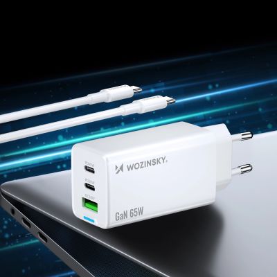 11. Wozinsky GaN 65W Charger with USB-A 2xUSB-C Ports with 65W USB-C Cable - White