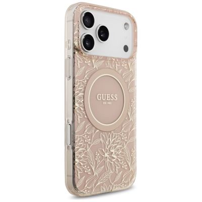 4. Guess IML Flowers Electro Pearl Strap MagSafe Case for iPhone 17 Pro Max - Pink